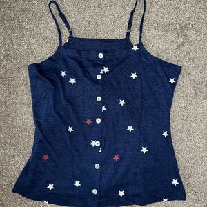 NWT Chaser Navy Blue White Red Star Print Patriotic 4th of July Tank Top Shirt S